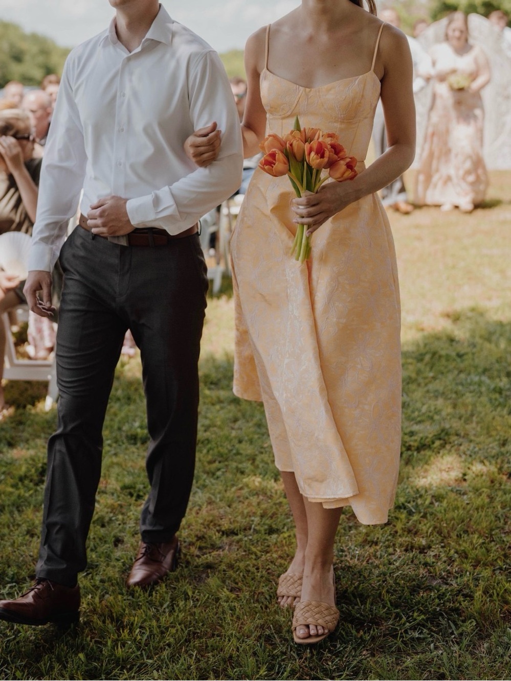Lulu's Pale Yellow Tea Length Jacquard Bustier Midi Dress